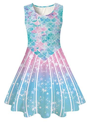 AIDEAONE Mädchen Kleider Meerjungfrau Ärmelloses Sommerkleid Niedlich A-Linie Kleid 10-12 Jahre (XL) von AIDEAONE