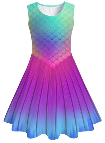 AIDEAONE Mädchen Kleider Meerjungfrau Ärmelloses Sommerkleid Niedlich A-Linie Kleid 6-7 Jahre (M) von AIDEAONE