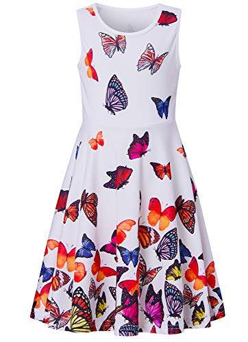 AIDEAONE Mädchen Schmetterling Kleid Süßes A-Linie Ärmelloses Sommerkleid Lustiges Kleid 13-15 Jahre (Etikett Größe: 15T) von AIDEAONE