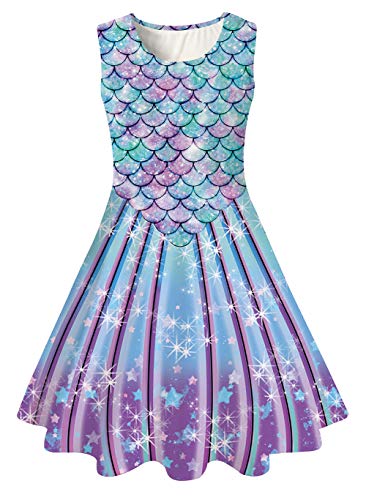 AIDEAONE Mädchenkleid, ärmellos, Rundhalsausschnitt, niedlich, lässig, Bedruckt, Partykleid, Sommerkleid Gr. 10-12 Jahre, Meerjungfrau Neu 12 von AIDEAONE