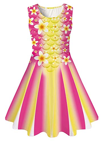 AIDEAONE Mädchenkleid, ärmellos, Rundhalsausschnitt, niedlich, lässig, Bedruckt, Partykleid, Sommerkleid Gr. 4-5 Jahre, Meerjungfrau 6 von AIDEAONE