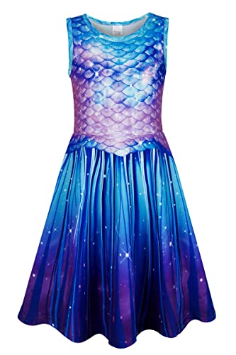 AIDEAONE Mädchenkleid Mädchen Sommer Kleid Blaue Lila Meerjungfrau Kleid 10-12 Jahre, XL von AIDEAONE