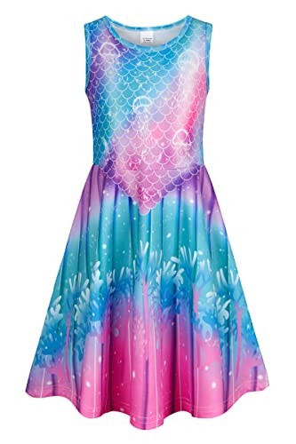 AIDEAONE Mädchenkleid Mädchen Sommer Kleid Buntes Meerjungfrau Kleid 10-12 Jahre, XL von AIDEAONE