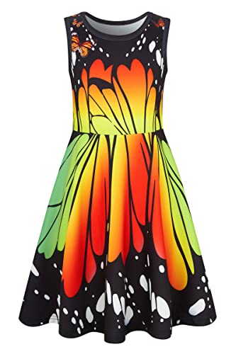 AIDEAONE Mädchenkleid Mädchen Sommer Kleid Buntes Schmetterling Kleid 10-12 Jahre, XL von AIDEAONE