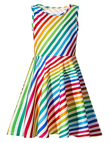 AIDEAONE Mädchenkleid Rainbow A-Linie Ärmelloses Sommerkleid Buntes Kleid 13-15 Jahre, XXL von AIDEAONE