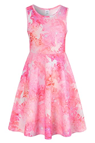 AIDEAONE Mädchenkleid Rosakleid A-Linie Ärmelloses Sommerkleid Buntes Kleid 4-5 Jahre (S) von AIDEAONE