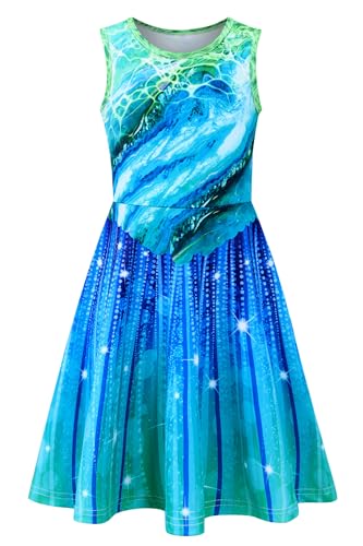 AIDEAONE Mädchenkleid Sommerkleid Mädchen Meerjungfrau Kleid Ozean Kleid 6-7 Jahre, M von AIDEAONE