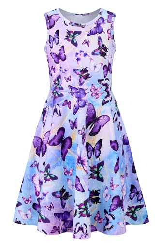 AIDEAONE Mädchenkleid Sommerkleid Mädchen Schmetterling Kleid Lila Kleid 10-12 Jahre, XL von AIDEAONE