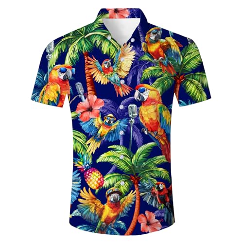 AIDEAONE Männer Hawaii Bekleidung Herren Knopf Hemd Urlaub Hemd Plus Größe Papagei,XXL von AIDEAONE