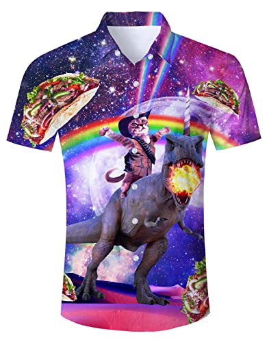 AIDEAONE Männer Hawaii Bekleidung Herren Lustig Hemd Urlaub Hemd Plus Größe Katze Dinosaurier von AIDEAONE