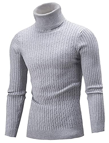 AIDEAONE Männer Rollkragen Turtleneck Strickpullover Stehkragen Pullover Sweater Slim Fit Basic Feinstrick Rollkragenpullover Grau von AIDEAONE