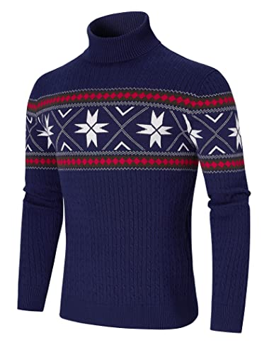 AIDEAONE Männer Weihnachten Pullover Rollkragen Turtleneck Strickpullover Stehkragen Sweater Slim Fit Weihnachtspullover Feinstrick Rollkragenpullover von AIDEAONE