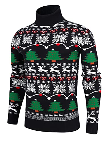 AIDEAONE Pullover Herren Christmas Sweater Rollkragen Turtleneck Strickpullover Stehkragen Pullover Sweater Weihnachtspullover Feinstrick Rollkragenpullover von AIDEAONE