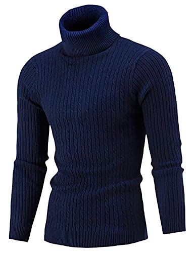 AIDEAONE Pullover Herren Rollkragenpullover Dunkelblau Stehkragenpullover Rollkragenstrickpullover Winter Pullover Rollkragenpulli Männer Pulli Strickpullover Slim Fit XXL von AIDEAONE