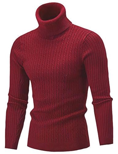 AIDEAONE Pullover Herren Rollkragenpullover Stehkragenpullover Rollkragenstrickpullover Winter Pullover Rollkragenpulli Männer Pulli Strickpullover Dunkelrot Slim Fit XXL von AIDEAONE