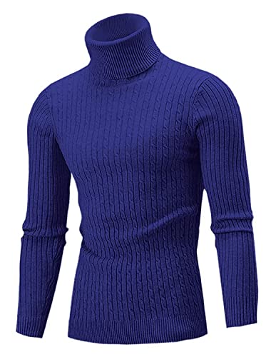 AIDEAONE Pullover Herren Rollkragenpullover Stehkragenpullover Rollkragenstrickpullover Winter Pullover Rollkragenpulli Männer Pulli Strickpullover Saphirblau Slim Fit XXL von AIDEAONE