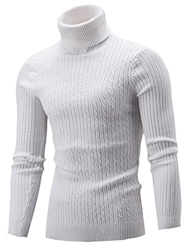 AIDEAONE Pullover Herren Rollkragenpullover Weiß Stehkragenpullover Rollkragenstrickpullover Winter Pullover Rollkragenpulli Männer Pulli Strickpullover Slim Fit XXL von AIDEAONE