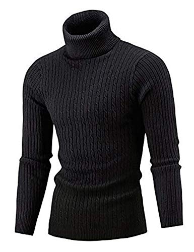 AIDEAONE Rollkragenpullover Herren Stehkragenpullover Winter Pullover Rollkragenstrickpullover Rollkragenpulli Schwarz Männer Pulli Strickpullover Slim Fit L von AIDEAONE