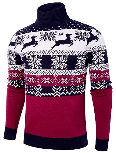 AIDEAONE Rollkragenpullover Herren Stehkragenpullover Winter Pullover Rollkragenstrickpullover Rollkragenpulli Weihnachtspullover Männer Rollkragen Strickpullover Slim Fit L von AIDEAONE
