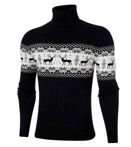 AIDEAONE Stehkragenpullover Rollkragenpullover Herren Weihnachtspullover Rollkragenstrickpullover Rollkragenpulli Männer Pulli Strickpullover Unterziehrolli Slim Fit S von AIDEAONE