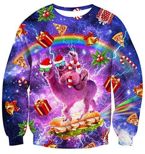 AIDEAONE Unisex Herren Damen Weihnachten Cool Katze Schwein Langarm Sweatshirt Schwarz von AIDEAONE