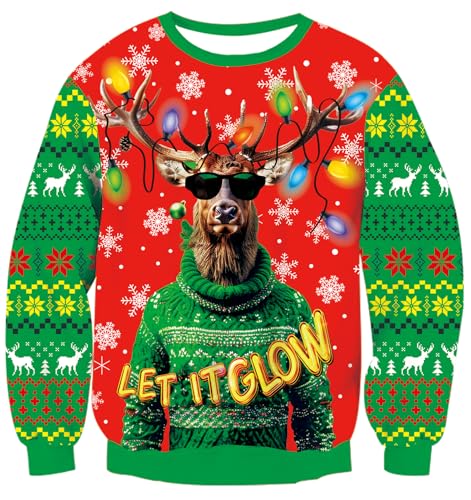 AIDEAONE Weihnachten Pullover Herren Damen Neuheit Langarm T-Shirt Rentier Sweatshirt von AIDEAONE