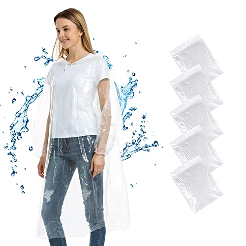 AIDEGER Einweg Regenponcho für Erwachsene Kinder, 5 Stück Notfallponchos mit Kapuze,Regenbekleidung Regencape Regenjacke Wasserdicht für Disney, Wandern, Radfahren, Camping und Reisen von AIDEGER