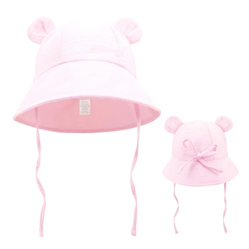 AIDIER Baumwolle Baby Sonnenhut mit Süßer Bärenohren 6-48 Monate Jungen Mädchen UV Schutz Sommerhut mit Verstellbarem Kinnriemen Bucket Hut Fischerhut von AIDIER