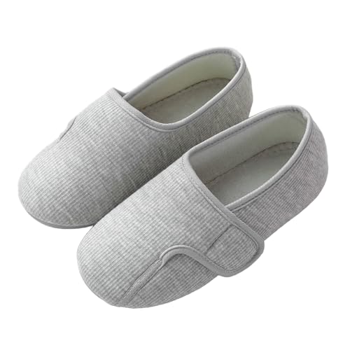 AIDIER Damen Baumwolle Geschlossene Hausschuhe mit Klettverschluss Weiche Bequeme Pantoffeln mit Antirutsch Sohle Einstellbare Leichte Hausschuh von AIDIER