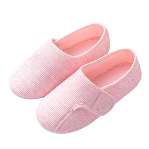 AIDIER Damen Baumwolle Geschlossene Hausschuhe mit Klettverschluss Weiche Bequeme Pantoffeln mit Antirutsch Sohle Einstellbare Leichte Hausschuh von AIDIER