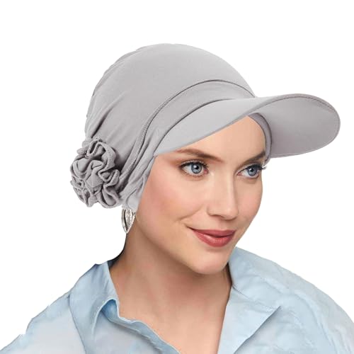 AIDIER Damen Weiche Chemo Kopfbedeckung mit Blume Sommer Sonnenschutz Turban Mütze mit Krempe für Frauen Slouchy Beanie Hüte Kopfwickel Atmungsaktive Chemo Mütze für Krebs Haarausfall von AIDIER