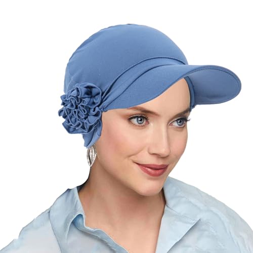 AIDIER Damen Weiche Chemo Kopfbedeckung mit Blume Sommer Sonnenschutz Turban Mütze mit Krempe für Frauen Slouchy Beanie Hüte Kopfwickel Atmungsaktive Chemo Mütze für Krebs Haarausfall von AIDIER