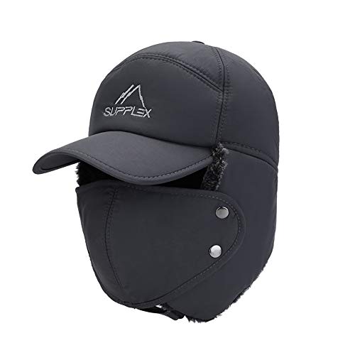 AIDIER Herren Winter Warme Fliegermütze Trappermütze mit Ohrenklappe Winddicht Schneedichte Baseball Cap Schirmmütze Ushanka Mützen mit Gesichtsschutz Thermopelz für Snowboarden Skaten Radfahren von AIDIER