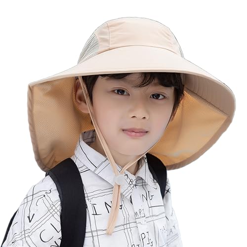 AIDIER Kinder Sonnenhut mit Nackenklappe, Sonnenhut UV-Schutz UPF 50 Jungen Mädchen Sommer breiter Krempe Sonnenhut Faltbar Strandhut Verstellbarer, atmungsaktiver Sonnenhut 4-13 Jahre Jungen Mädchen von AIDIER