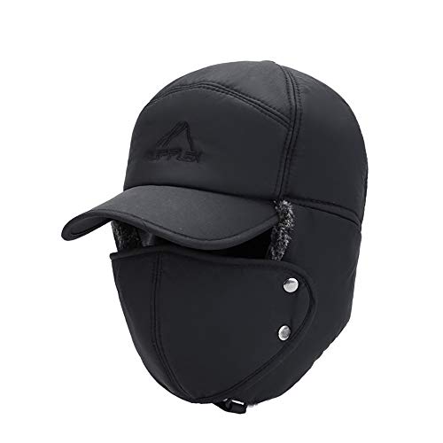 AIDIER Herren Winter Warme Fliegermütze Trappermütze mit Ohrenklappe Winddicht Schneedichte Baseball Cap Schirmmütze Ushanka Mützen mit Gesichtsschutz Thermopelz für Snowboarden Skaten Radfahren von AIDIER