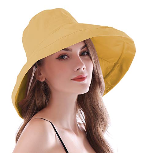 Damen Faltbarer Leichter Sommerhut mit Breite Krempe UV Schutz Sonnenschutz Fischerhut Reisen Sonnenhut mit Kinnband Elegant UPF 50+ Sommer Hut Strandhut Gartenhut Anglerhut von AIDIER