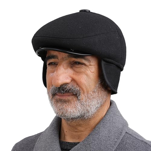 Herren Winter Schiebermütze mit Ohrenklappen Warme Newsboy Flatcap Gatsby Schirmmütze Baskenmützen Winddicht Wollmischung Ivy Caps Winter Schirmmütze Fahrermütze Jagd Flat Hats Duckbill Cap für Ältere von AIDIER