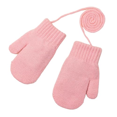 Kinder Winter Handschuhe Fäustlinge 1-4 Jahre Jungen Mädchen Warme Gestrickte Fäustlinge mit Schnur Kleinkind Einfarbige Strickhandschuh Hang Neck Fausthandschuhe Halshandschuhe für Outdoor von AIDIER
