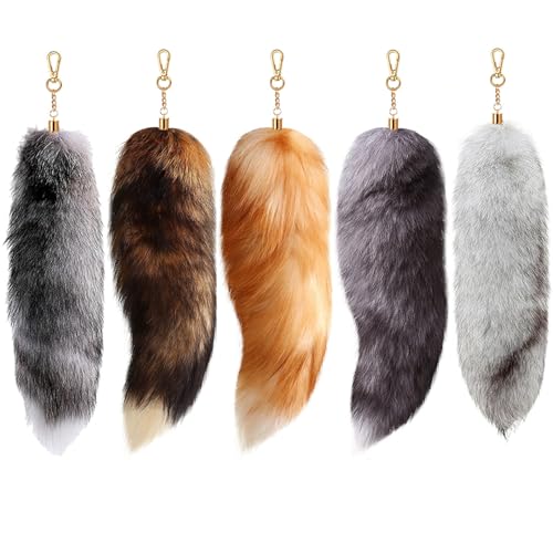 AIDODIA 5 Stück Therian Tail- Fuchsschwanz Anhänger, Fell Schwanz Keychain, 40cm Extra Groß Fuchs Schlüsselanhänger- Weich Flaumig Fox Tail Handtasche Dekoration, Tasche Zusätze, Rollenspiel (5 PCS) von AIDODIA