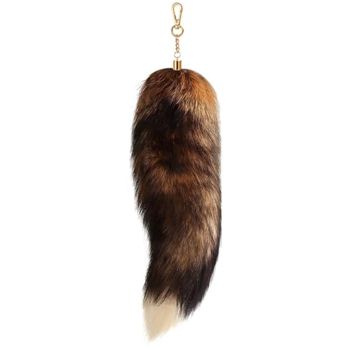 AIDODIA 5 Stück Therian Tail- Fuchsschwanz Anhänger, Fell Schwanz Keychain, 40cm Extra Groß Fuchs Schlüsselanhänger- Weich Flaumig Fox Tail Handtasche Dekoration, Tasche Zusätze, Rollenspiel (braun) von AIDODIA