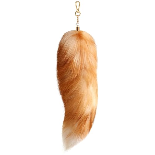 AIDODIA 5 Stück Therian Tail- Fuchsschwanz Anhänger, Fell Schwanz Keychain, 40cm Extra Groß Fuchs Schlüsselanhänger- Weich Flaumig Fox Tail Handtasche Dekoration, Tasche Zusätze, Rollenspiel (Orange) von AIDODIA