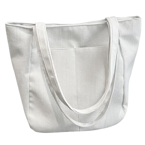 AIDUCHO Cord Tasche Damen, Umhängetasche Damen mit Reißverschluss, Tote Bag Shopper Geräumige, Handtasche Schultertasche für Arbeit Reisen Einkaufen Schule und Fitnessstudio (Weiß) von AIDUCHO