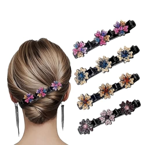 Glitzernde Kristall-Stein Geflochtene Haarspangen - Elegante Haarspangen mit Kristallblumen - Strass-Haarspangen 3 Mini Clips - Funkelnde Haarspangen für Damen und Mädchen (Snowflake) von AIEIK