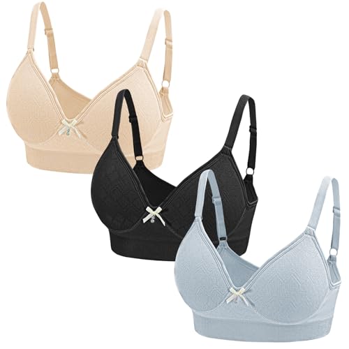 3er Pack BH Damen ohne Bügel Push Up Baumwolle Klassische BHS Set Weich Bequemer BH Unterwäsche Bra mit Verstellbarem für Alltag - XL von AIEOE