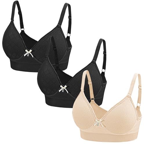 3er Pack BH Damen ohne Bügel Push Up Baumwolle Klassische BHS Set Weich Bequemer BH Unterwäsche Bra mit Verstellbarem für Alltag - XL von AIEOE