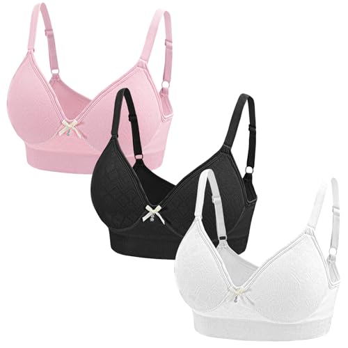3er Pack BH Damen ohne Bügel Push Up Baumwolle Klassische BHS Set Weich Bequemer BH Unterwäsche Bra mit Verstellbarem für Alltag - XL von AIEOE