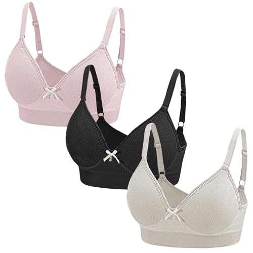 3er Pack BH Damen ohne Bügel Push Up Baumwolle Klassische BHS Set Weich Bequemer Unterwäsche Bra mit Verstellbarem für Alltag - S von AIEOE