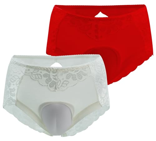 AIEOE 2 Stück Tanga Slip 3D Tanga Herren Crossdressing Unterwäsche Damen Transvestit Shaping Slip Größe 3XL（80-90kg） Weiß+Rot von AIEOE