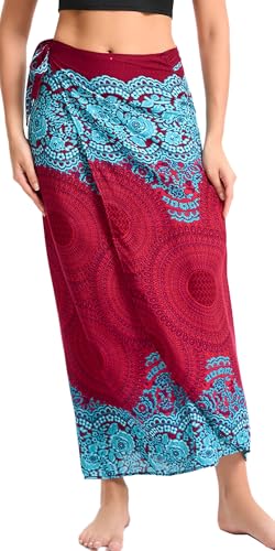 AIEOE 2 in 1 Damen Bohemien Maxirock Verstellbares Riemen Kleid Sommerrock Strandkleider Boho Gedruckter Lang Rock Rot von AIEOE