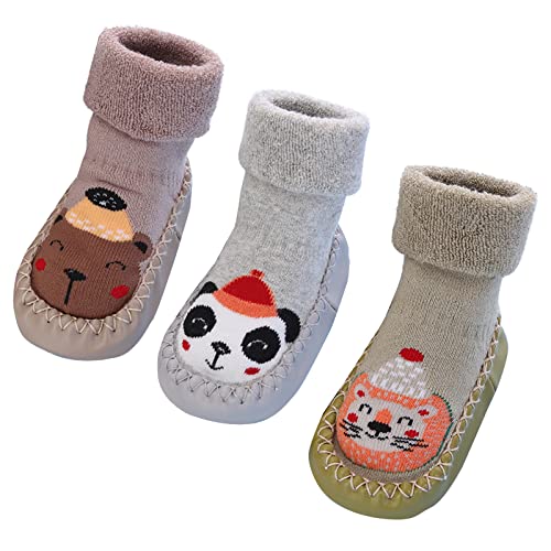 AIEOE 3 Paar Anti Rutsch Babysocken Kindersocken Erstlingssöckchen Kleinkind Rutschfest Baumwolle Baby Socken Mädchen Jungen 16CM/30-36 Monate von AIEOE
